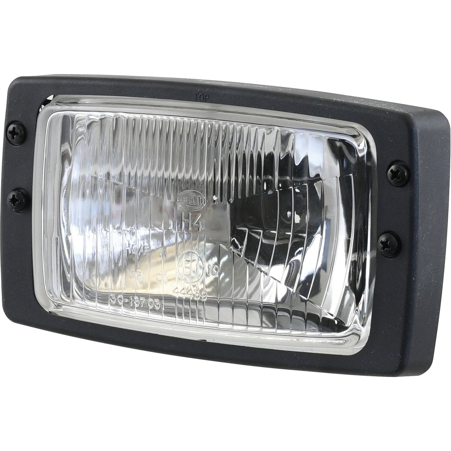 A rectangular Sparex headlight with a transparent lens and black frame, featuring internal reflective surfaces and a halogen light bulb, model Head Light (Halogen), RH & LH, RH Dip, 12V - S.75958.