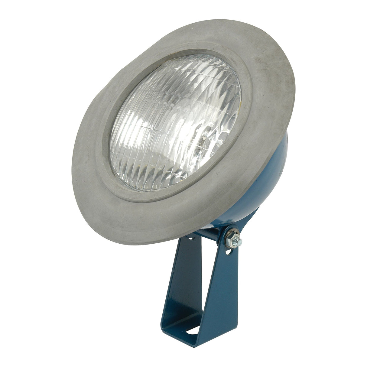 A halogen head light, featuring a round, clear lens, is mounted on a blue bracketed base and is compatible with Sparex replacement bulbs. The model is Straight 12V RH & LH (S.67663).