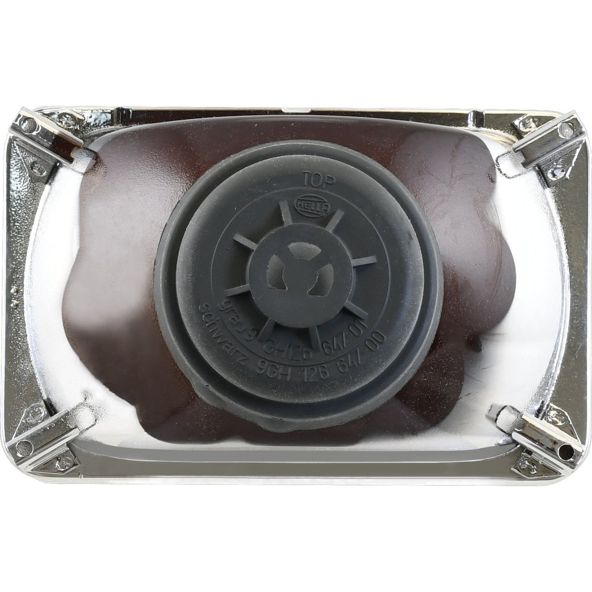 The Sparex Head Light (Halogen), RH & LH, RH Dip, 12V - S.31920 features a metallic mechanical component with a central circular part, a small knob, and attachment brackets on each corner designed to accommodate a Hella bulb.
