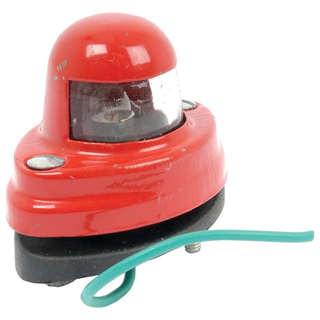 A Sparex Halogen Instrument Panel Light (Part No. S.43718) designed for Massey Ferguson tractors, featuring a small red emergency warning light with a transparent cover and green electrical wire attached.