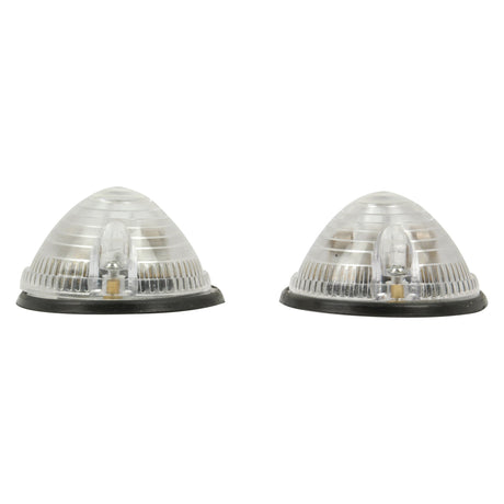 Two dome-shaped, transparent light covers with black bases, positioned side by side against a white background, each featuring a clear lens ideal for 12V halogen lights from Sparex's Marker Light - Front Facing series (RH & LH), model S.13192.