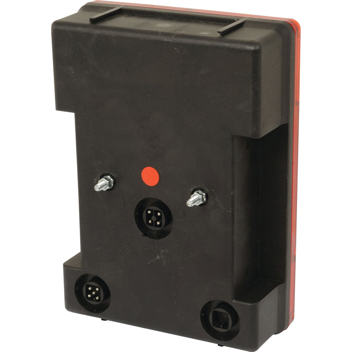 The Sparex Halogen Rear Combination Light 12V, LH (S.26651) is a rectangular black electronic component with a red border, equipped with quick connectors and screw fasteners.