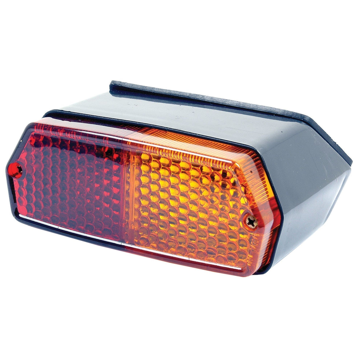 A rectangular Rear Combination Light (Halogen) with orange and red reflective brake, tail, and indicator functions, encased in a black housing, by Sparex.