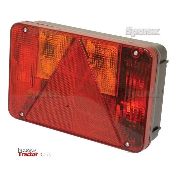 The Halogen Rear Combination Light 12V, RH - S.26644 features rectangular tail light sections in red and amber with a central red triangle. Branded "Sparex," this model includes convenient stud connections for easy installation.