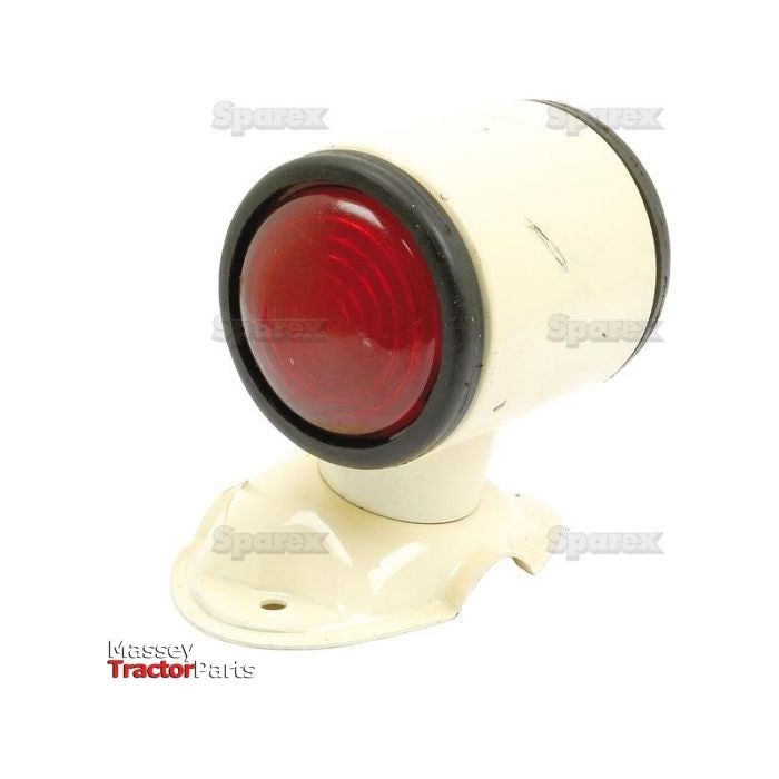 An old-fashioned RH side light assembly for a Massey tractor, featuring a halogen bulb and metal housing mounted on a white base with mounting holes, made by Sparex (Product Name: Side Light - Front/Rear (Halogen), RH, 12V - S.43152).