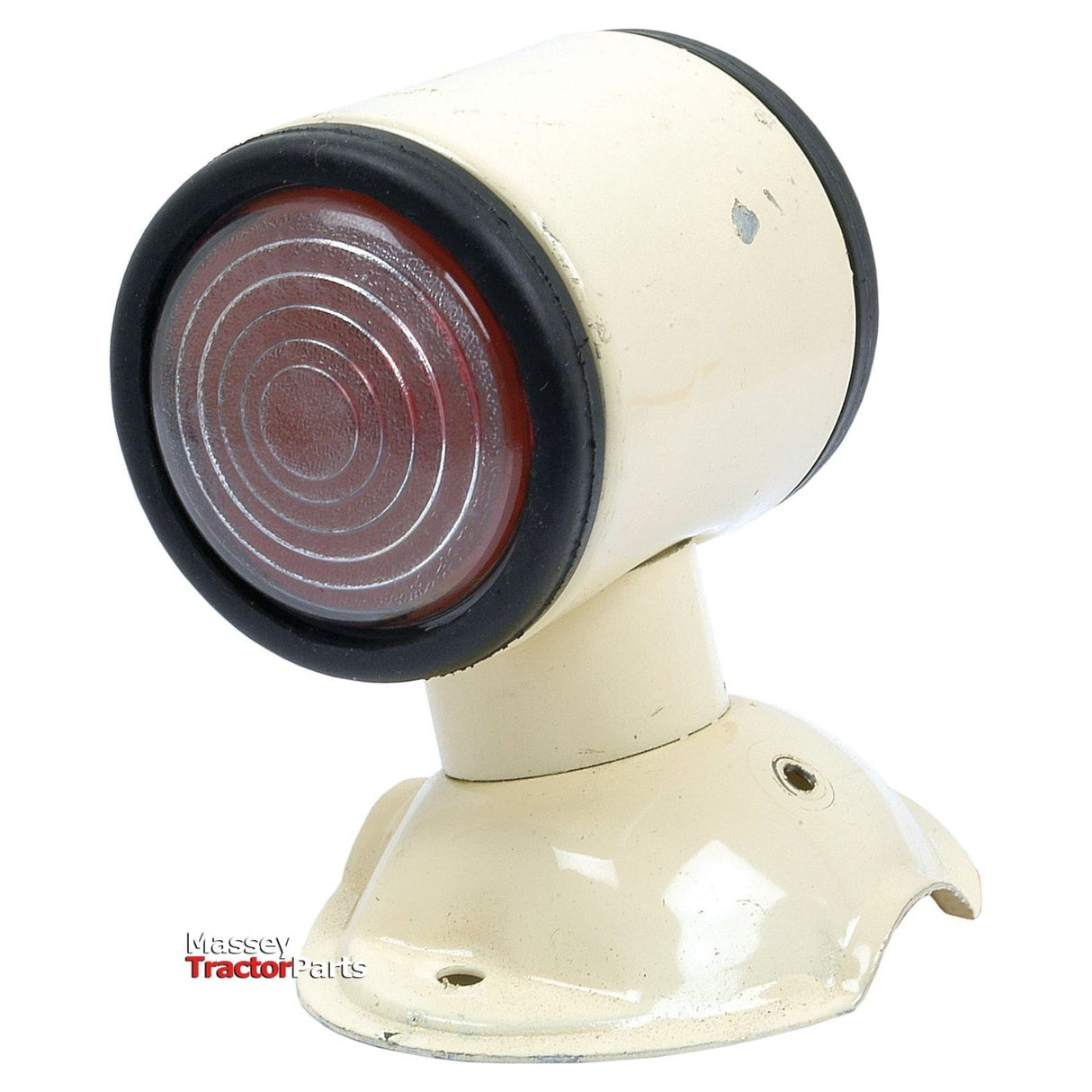 A Sparex Side Light - Front/Rear (Halogen), RH, 12V - S.43152, featuring a weathered white exterior and red circular lens base, mounted on a white stand. It shows signs of use with small scratches and marks. The Massey Tractor Parts logo is visible in the bottom left corner, and it has a durable metal housing indicative of its halogen origins.