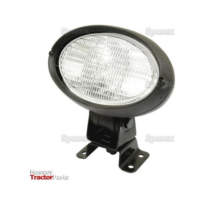 A Sparex oval-shaped halogen tractor work light (RH & LH, 12V) with a black frame, positioned against a white background. Branding for "Massey Tractor Parts" appears in the lower left corner.