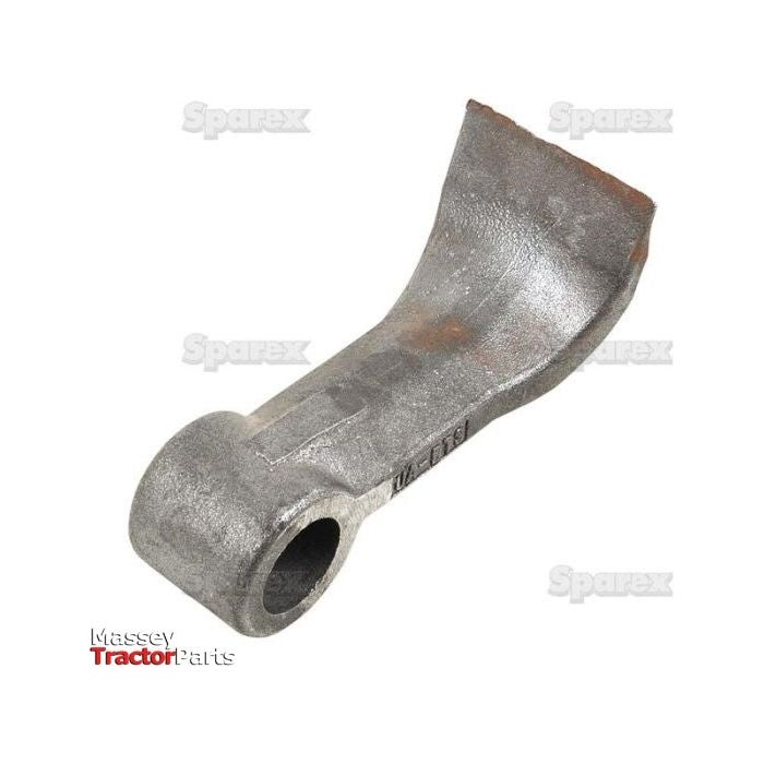 A gray metal Hammer Flail with a curved, textured surface, branded with "Sparex," features a top width of 37mm, bottom width of 60mm, hole diameter of 26mm, and radius of 125mm. This hammer-like component serves as a replacement for McConnel part number 7390276 (S.59740), ensuring durability and reliable performance in agricultural machinery.