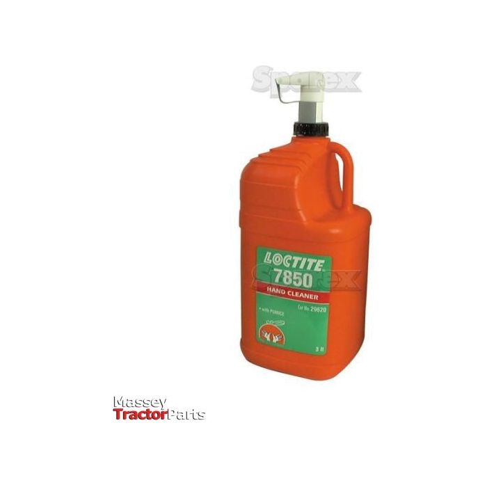 Orange bottle of Sparex Hand Cleanser LOCTITE 7850 - 3 liters, S.14773, featuring a pump dispenser and labeled with product information.