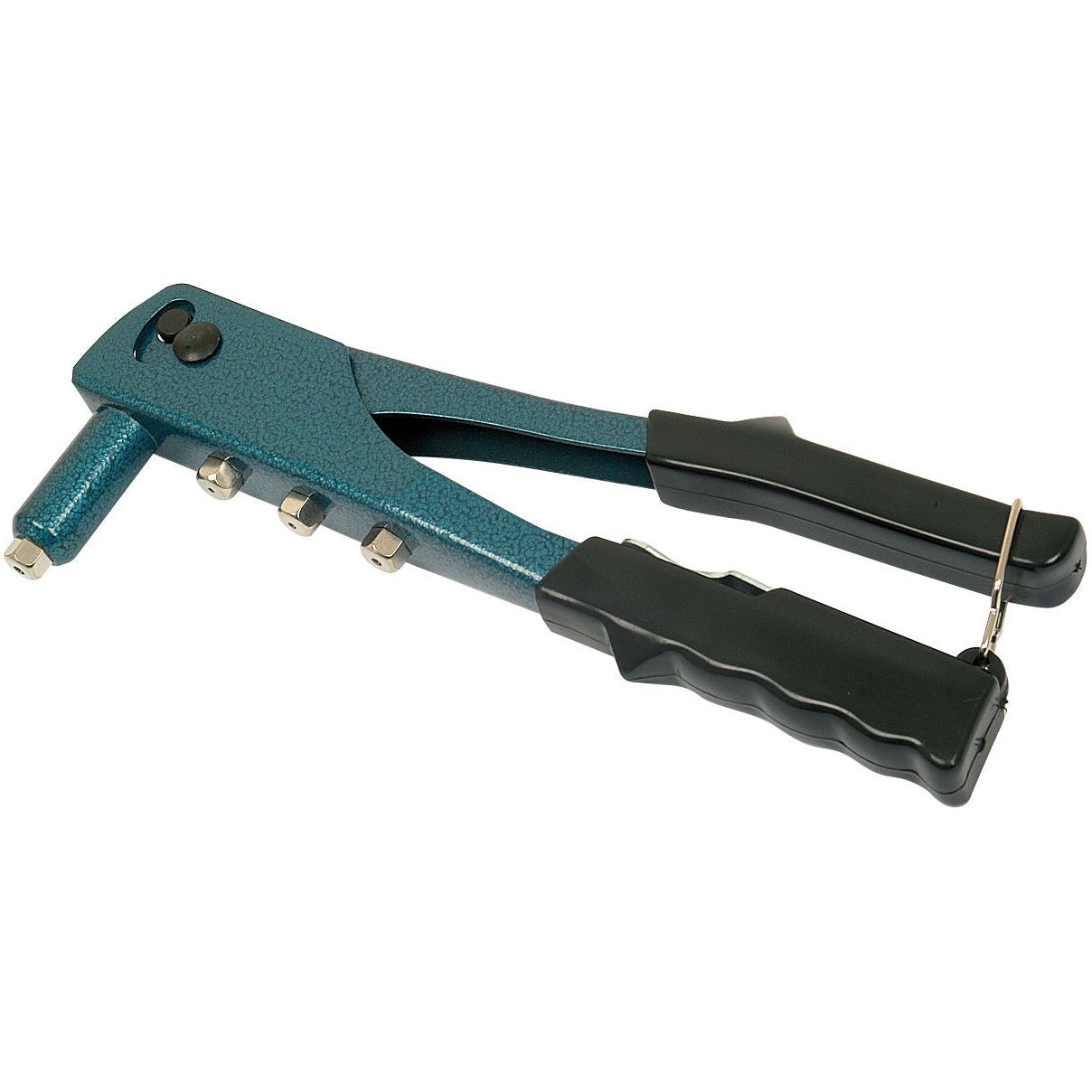 The Sparex Hand Riveter (Part No.S.4801) features a blue metallic body, black grip handles, three nozzle sizes for 3.2mm Ø, 4.0mm Ø, and 4.8mm Ø rivets, and a release lever.