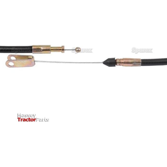 Close-up of a Hand Throttle Cable (Sparex Part No. S.41497) for Massey Ferguson tractors, featuring metal fittings at both ends and a flexible black cover, with the Sparex logo visible in the image. The cable has an overall length of 1125mm and an outer cable length of 1030mm.