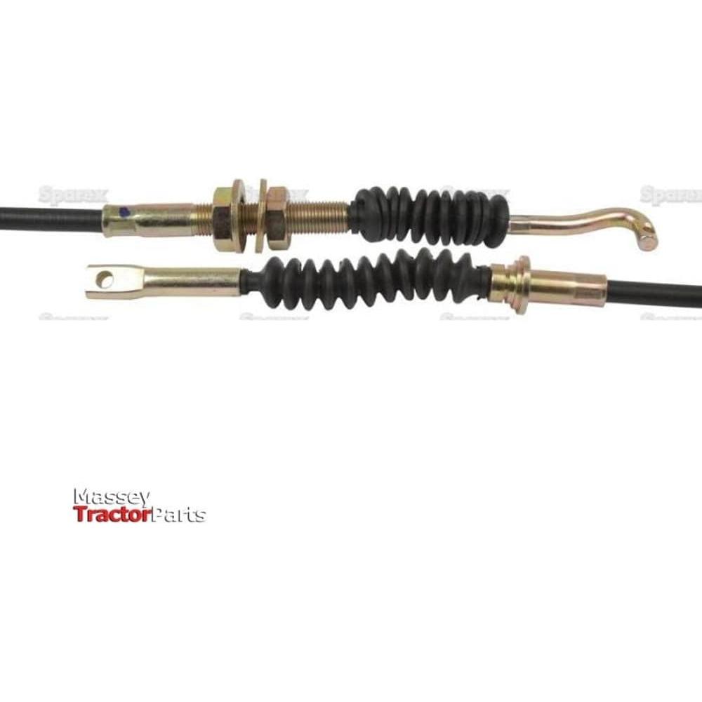 Two Sparex brand Hand Throttle Cables (Sparex Part No. S.57382), designed for International Harvester tractor parts, each featuring metal fittings and black rubber seals. One end includes a threaded section, while the other end is equipped with a simple metal loop and a hook. The full cable length is 1613mm and the outer cable length is 1408mm.