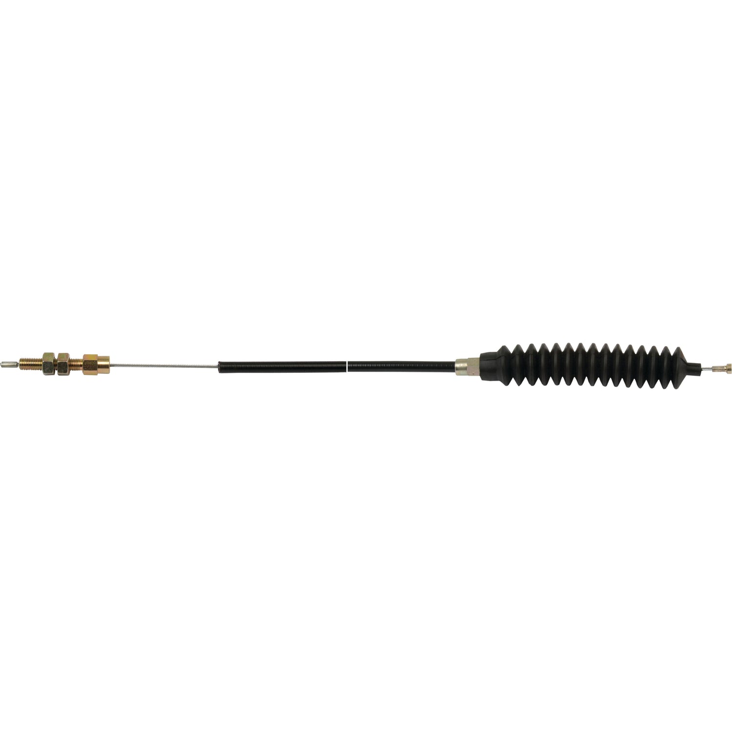 A 2600mm Hand Throttle Cable with a flexible, ribbed section in the middle and metal ends, compatible with Sparex and Massey Ferguson models (Outer cable length: 2400mm). | Sparex Part No. S.42257