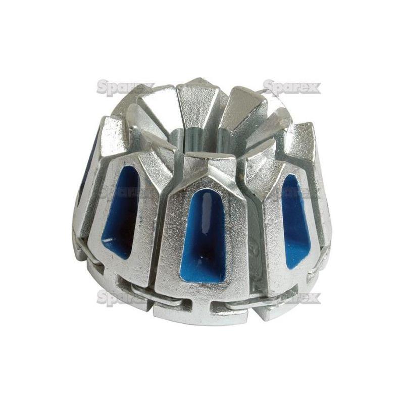 Close-up of a Parker KarryKrimp Die Set 70 Series Blue (83C-D08) metallic spare part featuring multiple angular sections and blue openings, reminiscent of the precision associated with Parker Hannifin equipment. The background is plain white with the watermark "Sparex" repeated across the image.