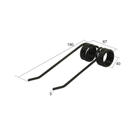 A Sparex Pick-Up Tine featuring a coiled section with two extended arms, measuring 190mm in length, 67mm in width, and having an outer diameter of 5mm. This product is a replacement for Welger part number 0940522500.