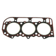 A Sparex head gasket (Sparex Part No. S.65302) featuring three circular openings and multiple bolt holes, marked with red outlines along its edges, ensuring optimal compatibility with your Ford engine models BSD326, BSD329, BSD332, BSD333, and 32D.