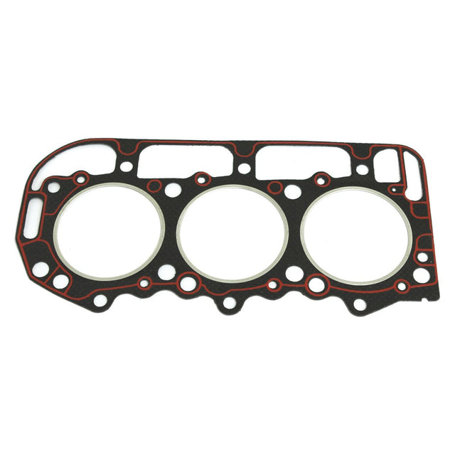 A Sparex head gasket (Sparex Part No. S.65302) featuring three circular openings and multiple bolt holes, marked with red outlines along its edges, ensuring optimal compatibility with your Ford engine models BSD326, BSD329, BSD332, BSD333, and 32D.