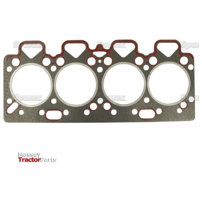 Image of a Head Gasket - 4 Cyl. (A4.236, A4.212, A4.248) designed for a Massey Ferguson tractor by Sparex, featuring four circular openings and various smaller holes for bolts and fluid passages. The part is labeled "Sparex Part No.S.41951" and is compatible with Perkins Engine Parts under the "Massey Tractor Parts" category.