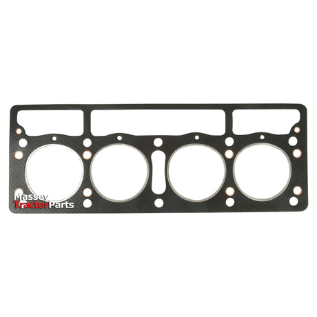 A Sparex Head Gasket - 4 Cyl. (TE20 Petrol), featuring four circular openings and the text "Massey Tractor Parts," is ideal for Perkins TE20 Petrol 4 Cylinder engines. Available as Sparex Part No.S.43009.