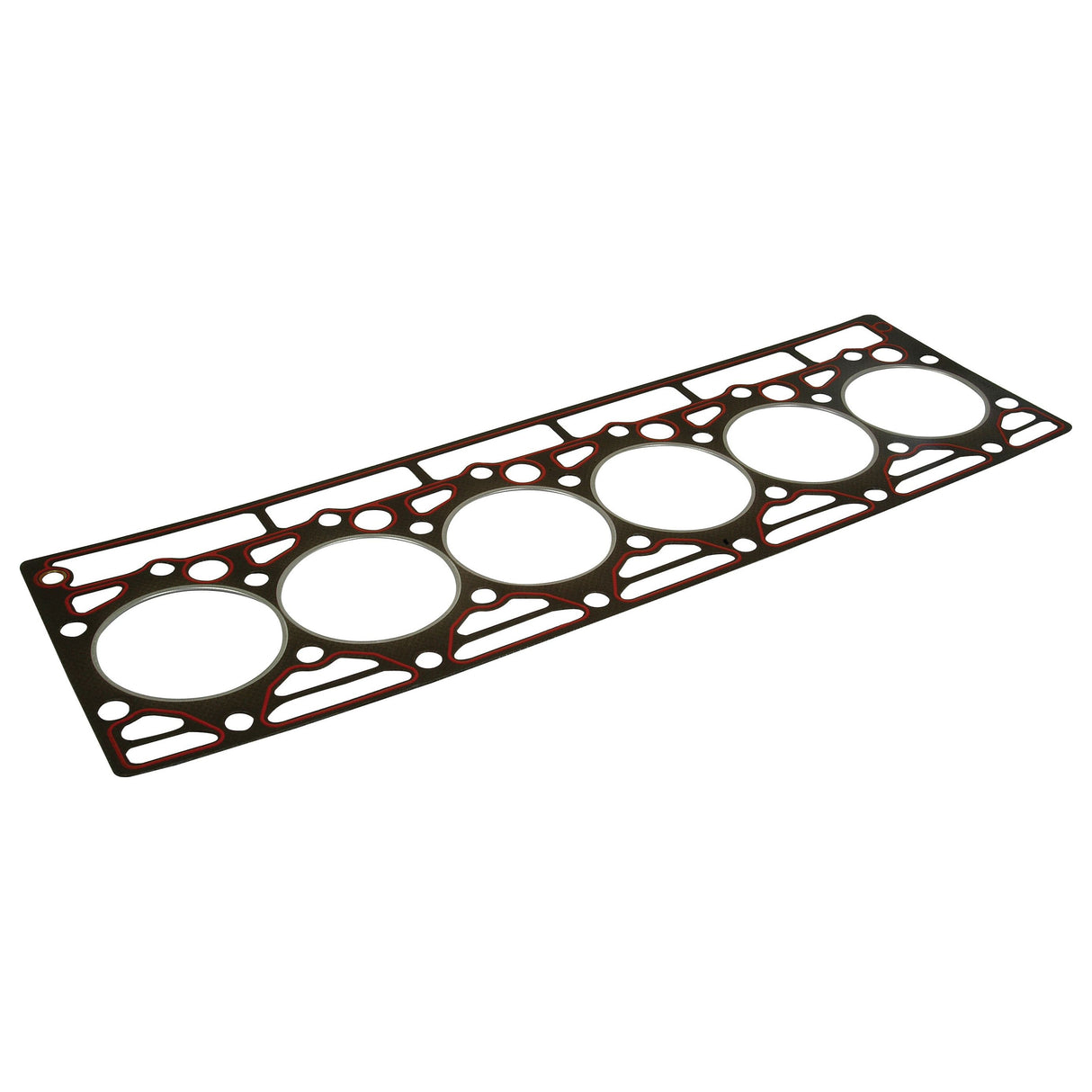 A flat, rectangular metal head gasket with six circular openings and multiple smaller holes around the edges, typically used in 6 Cyl. automotive engines like those of International Harvester, identified as the Sparex Head Gasket - 6 Cyl. (D310, D358, D402), Part No. S.57683.