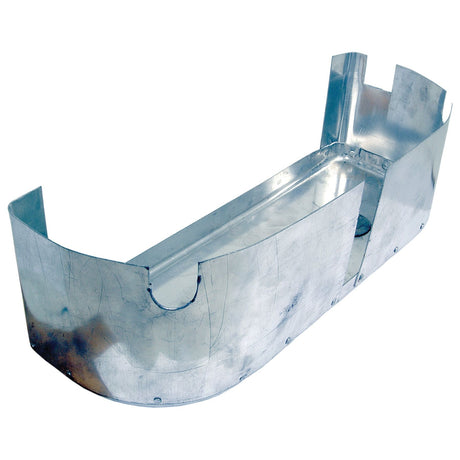 A metal ventilation duct section with a rectangular base and partially enclosed sides, featuring cutouts along the edges, similar to the Sparex Exhaust Manifold Heat Shield (Part No. S.43054).