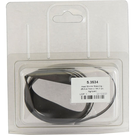 Packaged black heat shrink sleeving labeled "Heat Shrink Sleeving - Ø9.5-4.7mm x 1M (1 pc. Agripak) | Sparex Part No.S.3534" in a transparent plastic case under the Sparex brand.