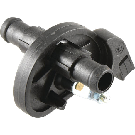 A Heater Control Valve (Sparex Part No. S.152530) from the brand Sparex, made of black plastic with cylindrical protrusions and a small metallic bolt attached, built to John Deere specifications.