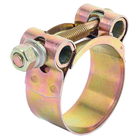 A Sparex Heavy Duty Hose Clip (Ø36-39mm, Sparex Part No.S.11383) made from galvanized steel, featuring a bolt and nut adjustment mechanism.