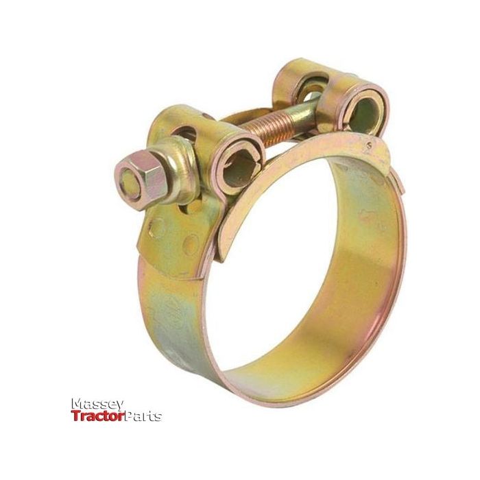 A Sparex Heavy Duty Hose Clip (Ø52-55mm, Sparex Part No. S.11387) made of galvanized steel features a single bolt clamp mechanism and is often used for securing hoses. The words "Massey Tractor Parts" are visible in the bottom left corner.