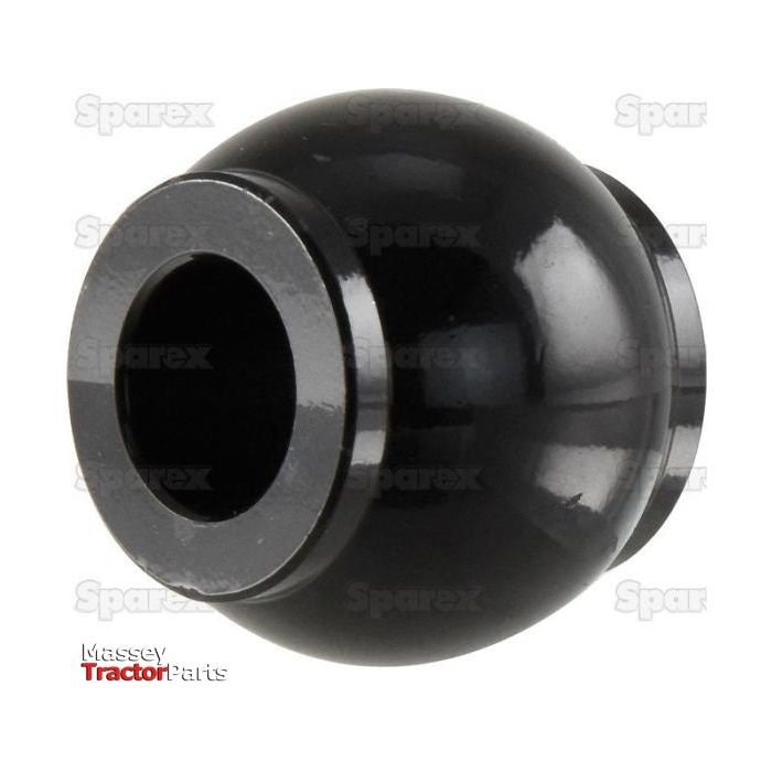 A black spherical metal object with a hollow center, most likely part of a mechanical assembly, is placed on a white background revealing partially visible branding including "Sparex" and "Massey Tractor Parts." It appears to be the EPD-plated Heavy Duty Top Link Ball (Cat. 3/2) - S.148196 for enhanced durability.