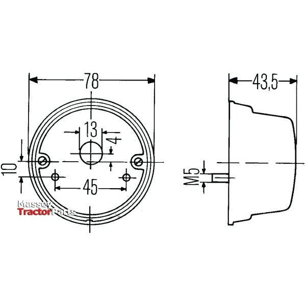 Technical drawing of a circular component with detailed measurements and labels, showing front and side views. Text reads "Rear Combination Light (Halogen), Function: 2 Function, RH & LH, 12V - S.56096" featuring Sparex brand labels.