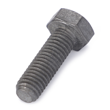 A close-up of a single AGCO Fendt - Hex. Head 8x25 Bolt - F718202100050 with a threaded shaft and hexagonal head, reminiscent of those used in Fendt models. Positioned slightly tilted to the right on a white background, this bolt showcases fine craftsmanship and precision.