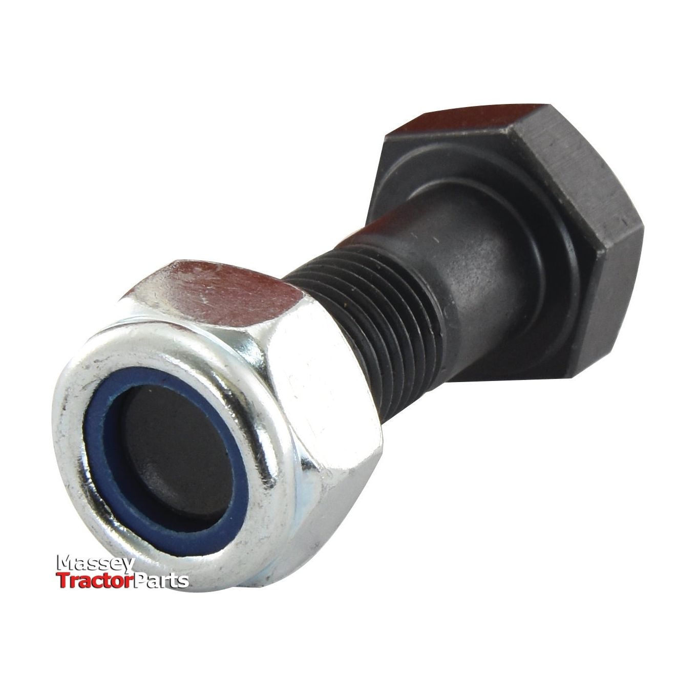 M12 x 35mm hexagonal head bolt with a metal nut and blue inner ring, branded with "Massey Tractor Parts" logo in the bottom left corner. This product, known as Sparex part no. S.78996, comes in a box of 25 and has a tensile strength of 10.9.