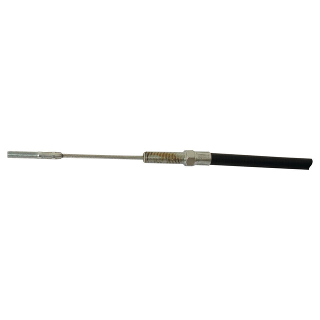 The Hitch Cable by Sparex (Part No. S.103250) is a flexible metal control cable with threaded ends, measuring 1594mm (62 3/4'') in adjustable cable length, and includes a protective housing for added durability. The overall product length is 1949mm (72 13/16'').