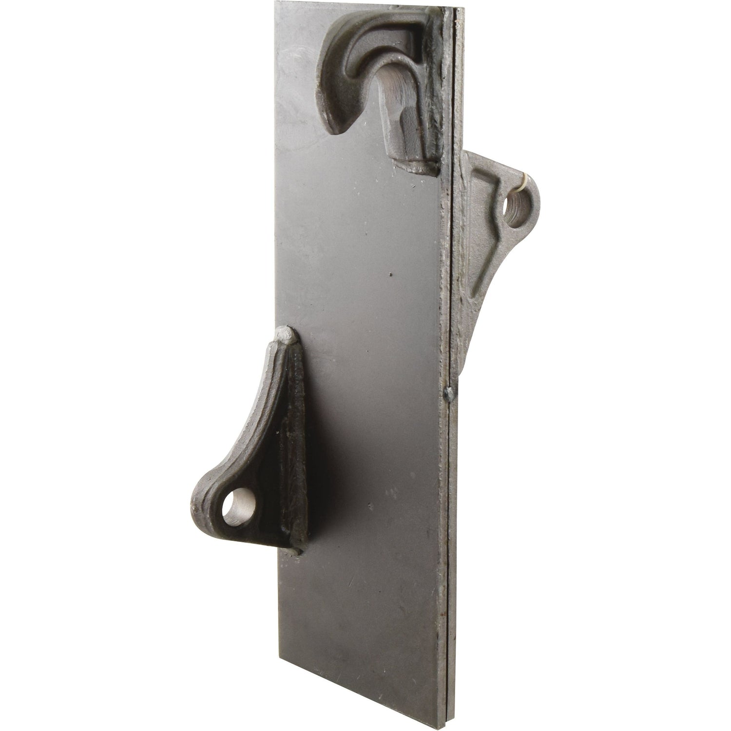 The Hook On Plate Set, RH & LH (Pair) from Sparex (Part No. S.130801) is a metal connector plate featuring two protruding brackets and a hook, with dimensions of 500mm in length, 180mm in width, and 10.5mm in thickness.