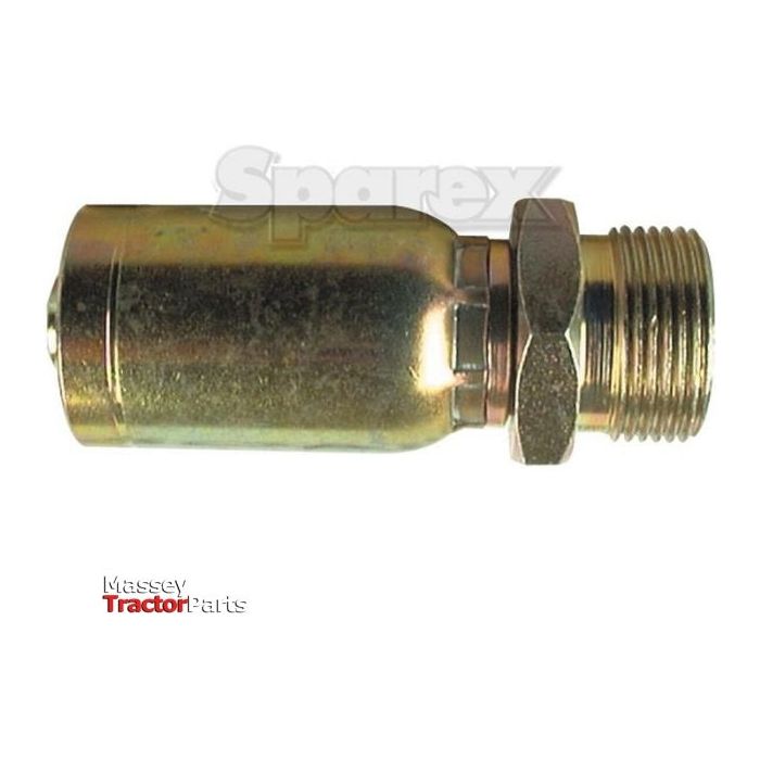 A metal hydraulic coupler fitting with threaded ends is shown. The text "Massey Tractor Parts" and "Sparex Hose Insert 3/8'' x - S.2312006" is partially visible on the top, indicating its compatibility with a hose inner Ø.