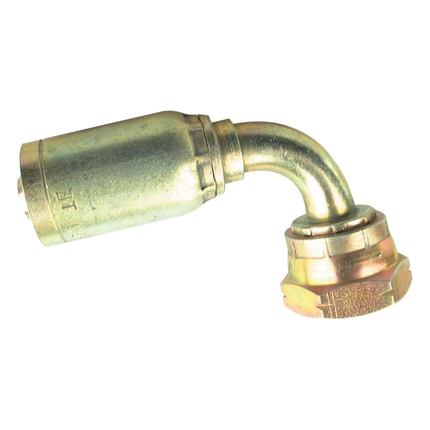 Image of a metallic 90-degree hydraulic hose elbow fitting with a threaded connector on one end. This Sparex Hose Insert 3/8'' x - S.2331806, compatible with DN10 and 3/8 inch specifications, ensures secure and reliable connections for your hydraulic systems.