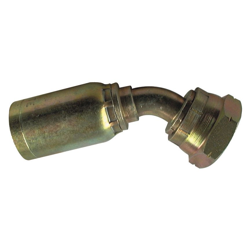 The Sparex Hose Insert 3/8'' x - S.2341806 is a metal hydraulic hose fitting with a 90-degree bend, featuring a cylindrical body and threaded ends. This Sparex fitting is designed to connect hoses with Nominal I.D., ensuring seamless integration into your hydraulic system.