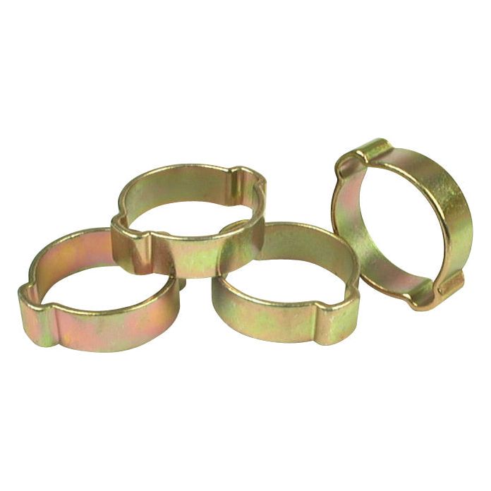 Four Hose "O" Clips, Ø9-11mm (Sparex Part No. S.54367), made of galvanized steel with a gold-colored Oetiker-style design, are arranged in a cluster on a white background.