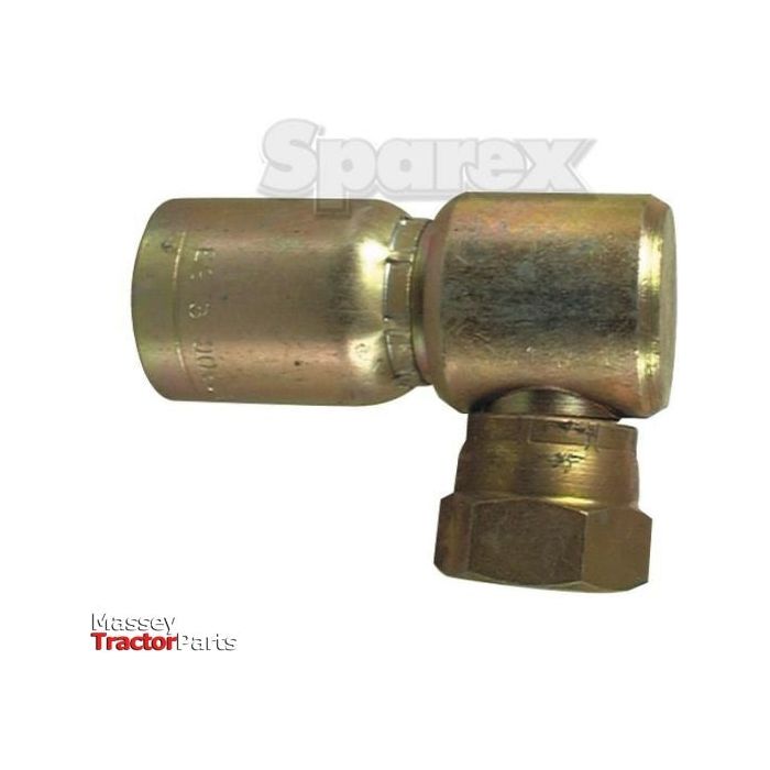 A brass "Hydraulic 1-Piece Swage Coupling Gates compatible 3/8'' Insert x 3/4'' JIC90compact female" from Sparex, with "Sparex" and "Massey Tractor Parts" logos in the background.