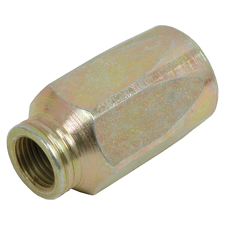 A close-up image of a slightly worn Sparex Hydraulic 2-Piece Re-usable Coupling Ferrule (Sparex Part No. S.4736), compatible with 3/8'' Non-Skive 2-Wire hoses. The cylindrical nut has internal threading on one end, showing signs of use or storage.