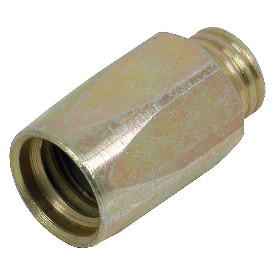 The Sparex Hydraulic 2-Piece Re-usable Coupling Ferrule (Part No. S.4736) is a brass-colored metal hose fitting adapter designed for non-skive 2 wire applications, featuring a threaded connection and re-usable ferrule. It is compatible with various hose I/D sizes, specifically tailored for 3/8-inch hoses.
