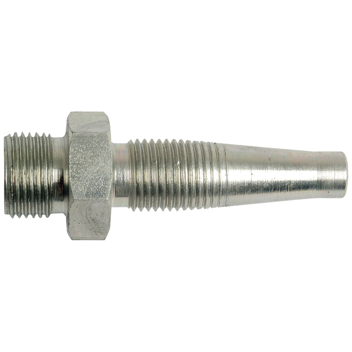 The Sparex Hydraulic 2-Piece Re-usable Coupling Insert, featuring a 3/8" x 3/8" BSP male design and designated as Sparex Part No. S.4745, includes a metal threaded pipe fitting with a hexagonal nut section, a tapered end, and is suitable for DN10 Re-Usable Hose applications.