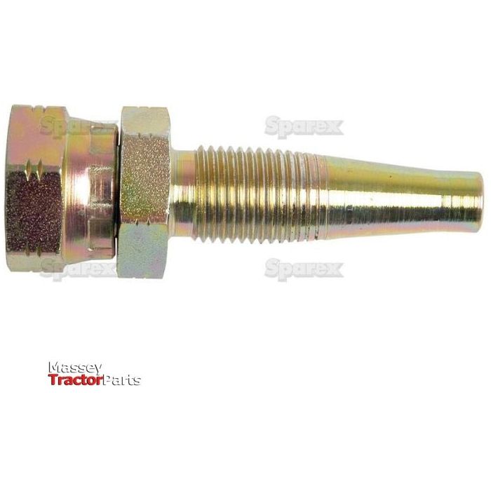 A horizontally laid Hydraulic 2-Piece Re-usable Coupling insert with screw threads and a hexagonal nut in the middle, featuring a tapering end on the right, designed as an insert for hose I/D 3/8". Product Name: Sparex Part No. S.30236 - Hydraulic 2-Piece Re-usable Coupling Insert 3/8'' x M18 Female 90 Swept by Sparex.