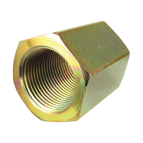 A close-up of the Hydraulic Adaptor 1/2''BSP Connecting Nut (Sparex Part No.S.35114), showcasing its metallic finish and hexagonal shape—ideal as a connecting nut for various applications.