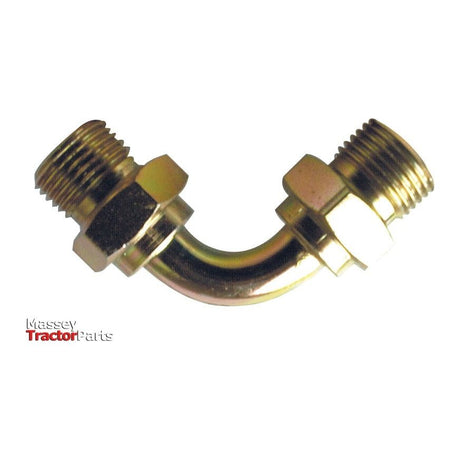 A Sparex Hydraulic Adaptor 3/8'' BSP Male x 3/8'' BSP Male 90° Swept Elbow (Sparex Part No. S.14120) featuring threaded ends and hexagonal nuts.