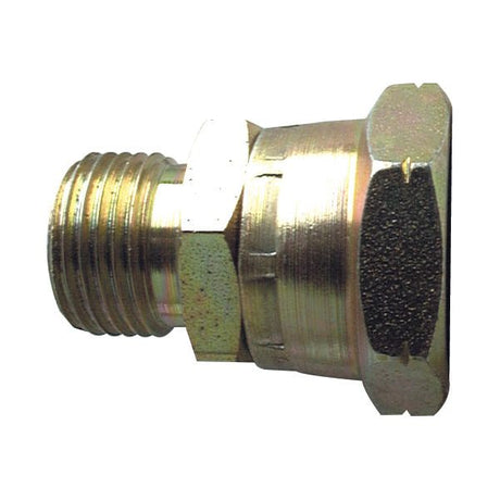 The Sparex Hydraulic Adaptor 3/8'' BSP Male x M22x1.50 Metric Swivel Female (Sparex Part No. S.6481) is a metal threaded pipe fitting featuring a hexagonal nut and textured end cap, specifically designed as a hydraulic adaptor for BSP male connections.
