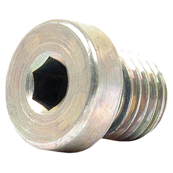 Close-up image of a Sparex Hydraulic Blanking Plug Adaptor featuring metallic construction and fine threads, perfect for M12 x 1.5 applications (Sparex Part No. S.34231).