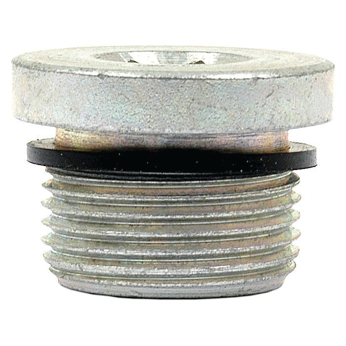 Close-up of the Sparex Hydraulic Blanking Plug Adaptor (Sparex Part No. S.34236), featuring a flat, slotted head and a black O-ring gasket, designed for sealing or covering threaded holes with an M22 x 1.5 thread size.