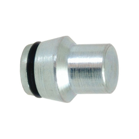 Close-up of a Sparex Hydraulic Blanking Plug C/w O-Ring-8l with a black O-ring near one end. The component, designed as a compression fitting for Pipe O/D 8mm, features a beveled middle section and is identified by Sparex Part No. S.34767.